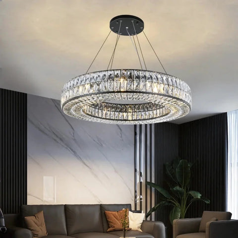 Emilia Modern Crystal Wheel Round Chandelier Black 24’’