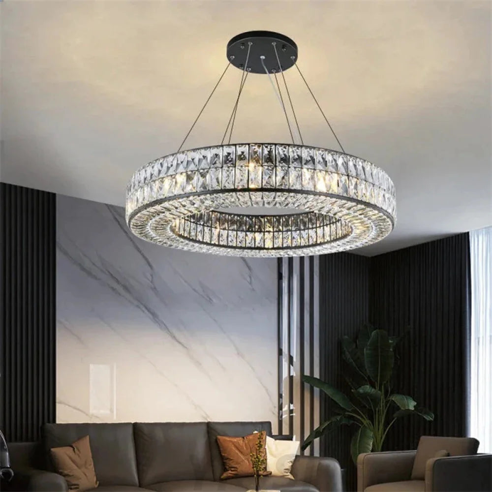 Emilia Modern Crystal Wheel Round Chandelier Black