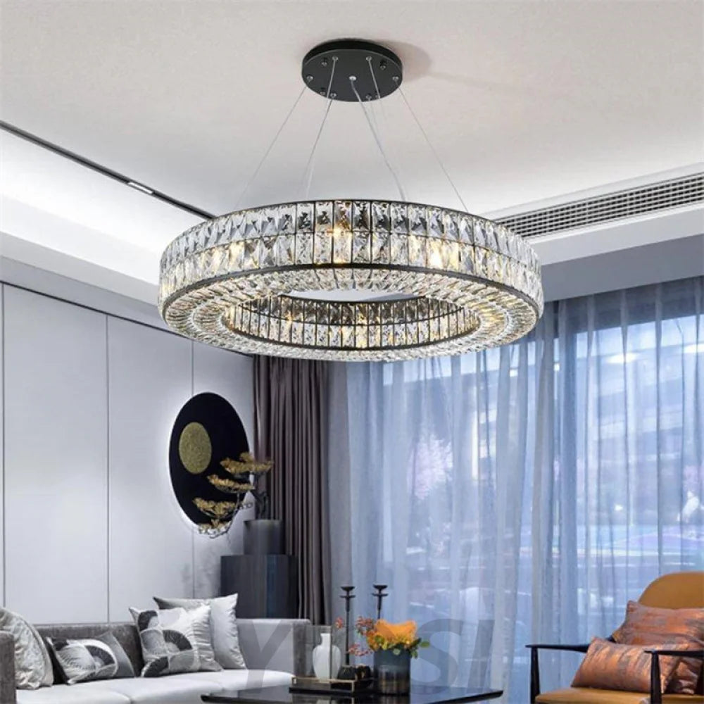 Emilia Modern Crystal Wheel Round Chandelier Black