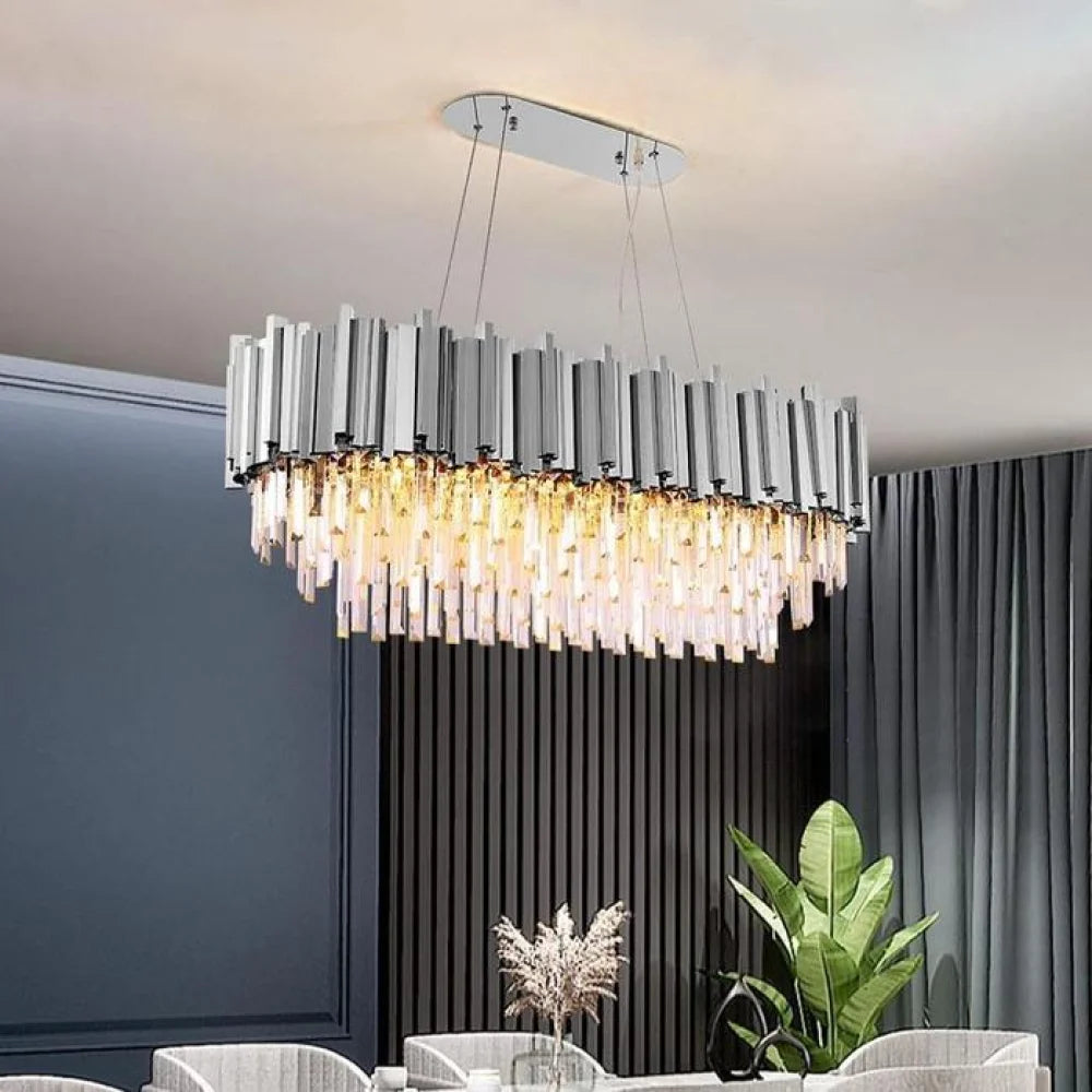 chandelier over dining table