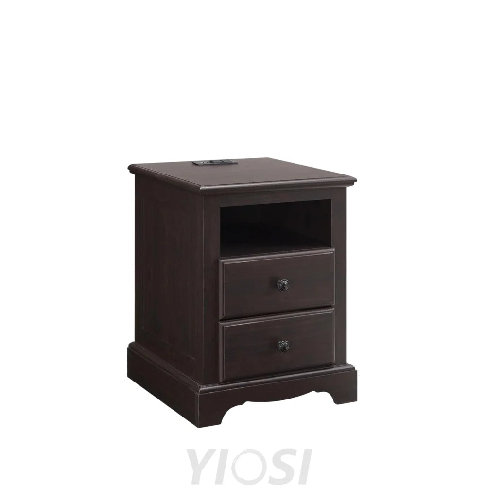Espresso Nightstand with Charging Station and Two Drawers