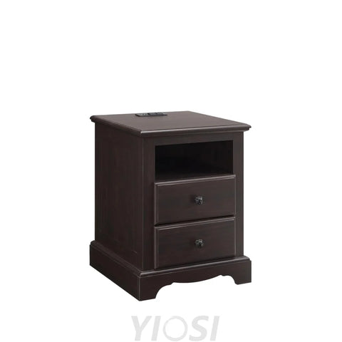 Espresso Nightstand with Charging Station and Two Drawers