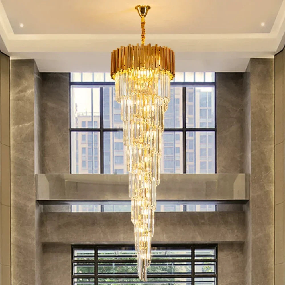 Essence Modern Luxury Gold Spiral Crystal Chandelier D23.6’’*H78.7’’ / Warm Light Chandeliers