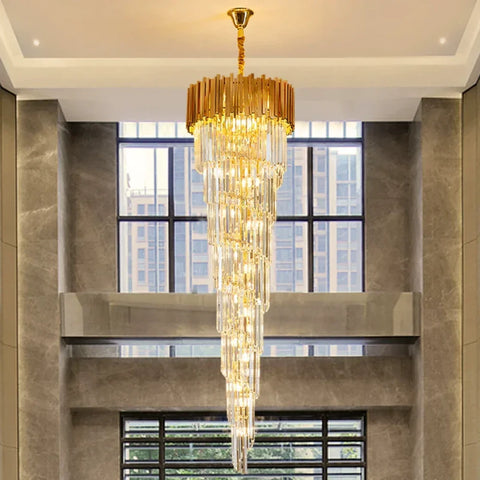 Essence Modern Luxury Gold Spiral Crystal Chandelier D23.6’’*H78.7’’ / Warm Light Chandeliers