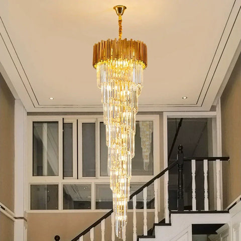 Essence Modern Luxury Gold Spiral Crystal Chandelier D31.5’’*H118.1’’ / Warm Light Chandeliers