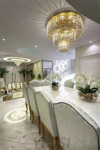 Extra Large Gold Flush Mount Crystal Light Round 3-Layers Decorative Living Room/Dining Room