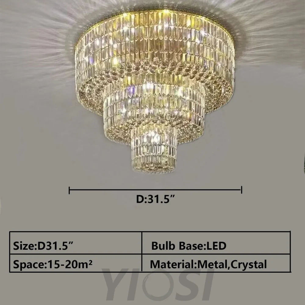 d31.5"MODERN extra large/huge 3-tiered gold crystal light ceiling round crystal light fixture for living room/dining room/foyer