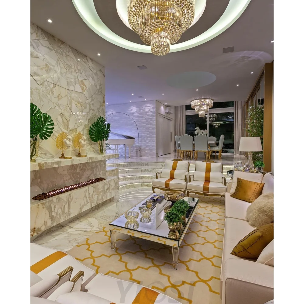Extra Large Gold Flush Mount Crystal Light Round 3-Layers Decorative Living Room/Dining Room