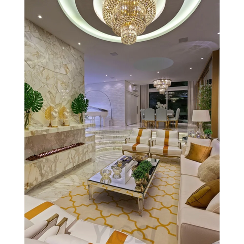 Extra Large Gold Flush Mount Crystal Light Round 3-Layers Decorative Living Room/Dining Room