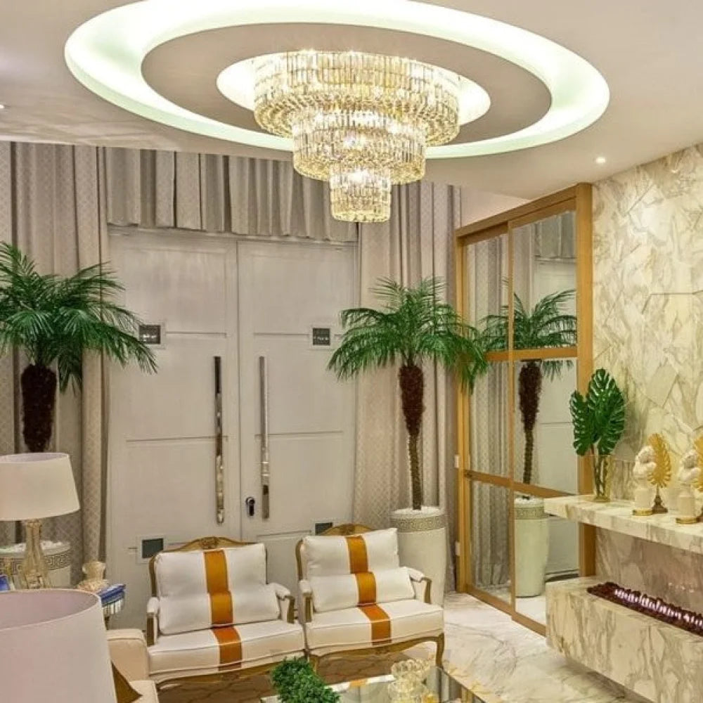 Extra Large Gold Flush Mount Crystal Light Round 3-Layers Decorative Living Room/Dining Room