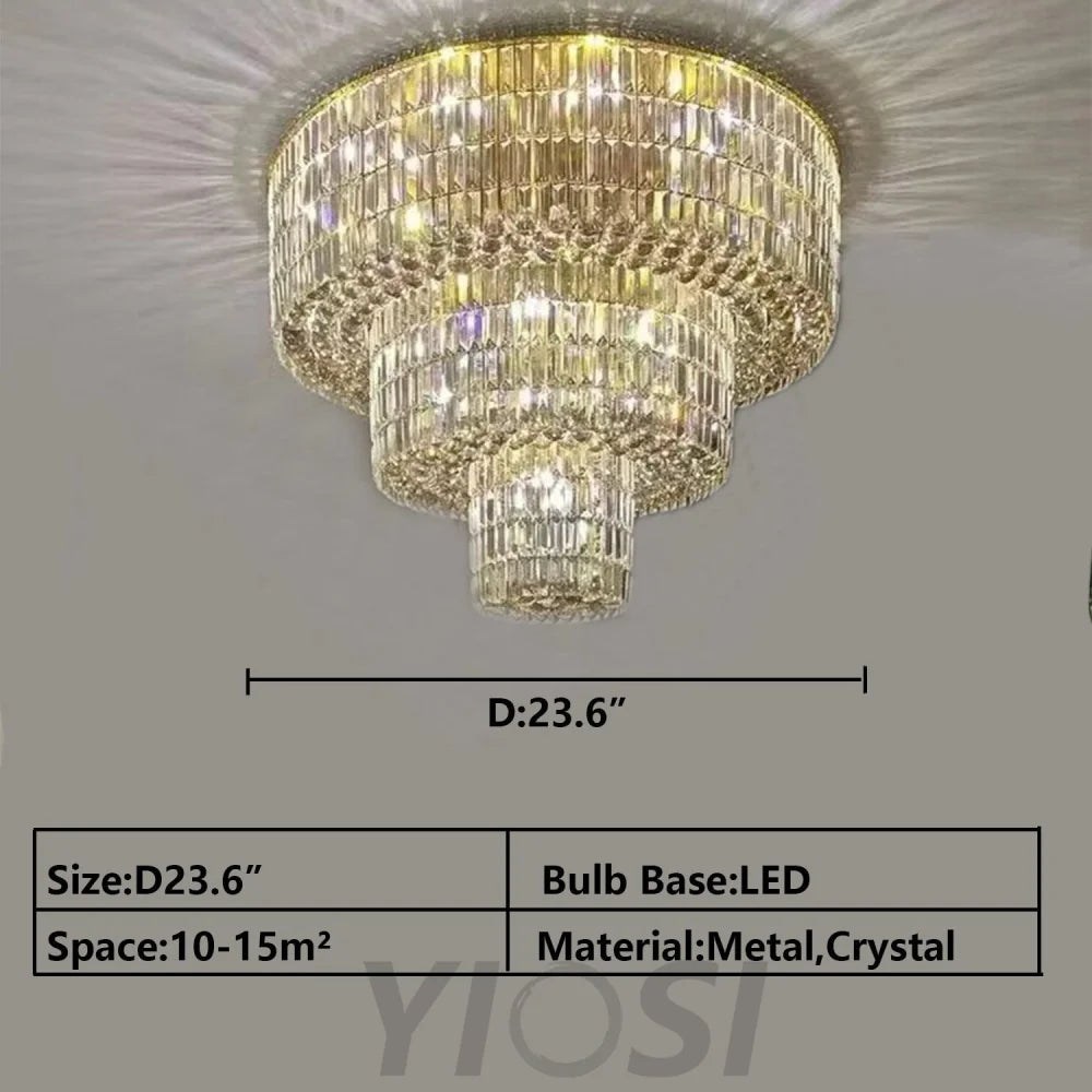 d23.6"MODERN extra large/huge 3-tiered gold crystal light ceiling round crystal light fixture for living room/dining room/foyer