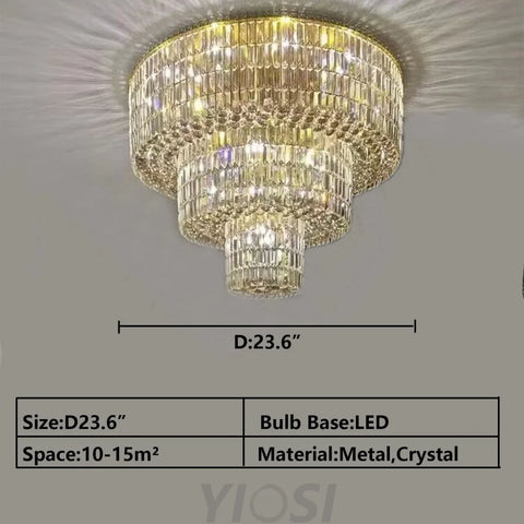 d23.6"MODERN extra large/huge 3-tiered gold crystal light ceiling round crystal light fixture for living room/dining room/foyer