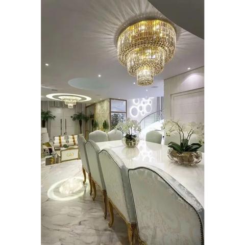 Extra Large Gold Flush Mount Crystal Light Round 3-Layers Decorative Living Room/Dining Room