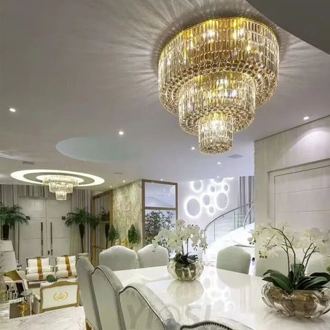 Extra Large Gold Flush Mount Crystal Light Round 3-Layers Decorative Living Room/Dining Room