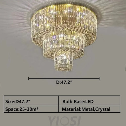 d47.2"MODERN extra large/huge 3-tiered gold crystal light ceiling round crystal light fixture for living room/dining room/foyer