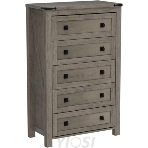 T4TREAM Farmhouse 5 Drawer Dresser - Rustic Wood Chest