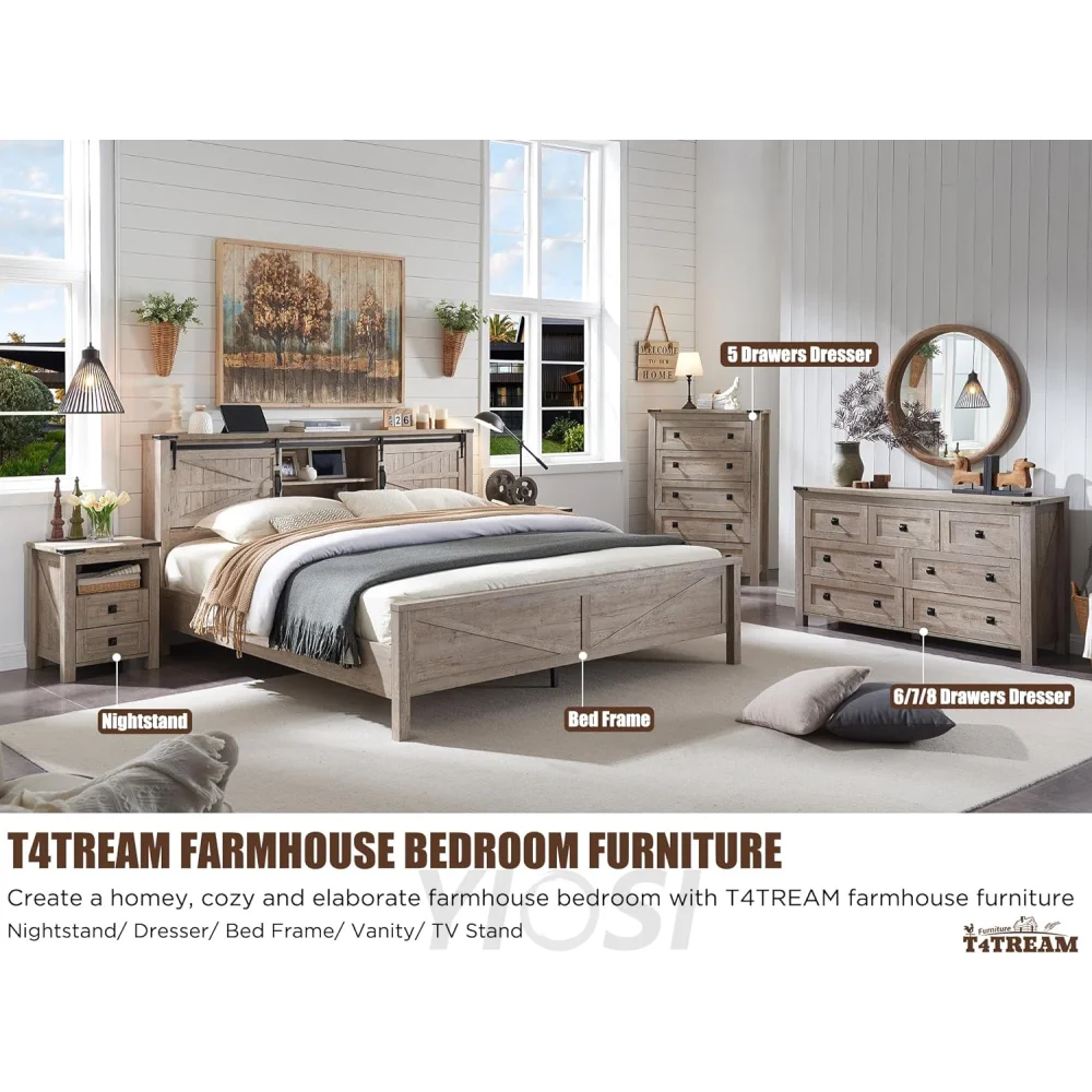 T4TREAM Farmhouse 5 Drawer Dresser - Rustic Wood Chest