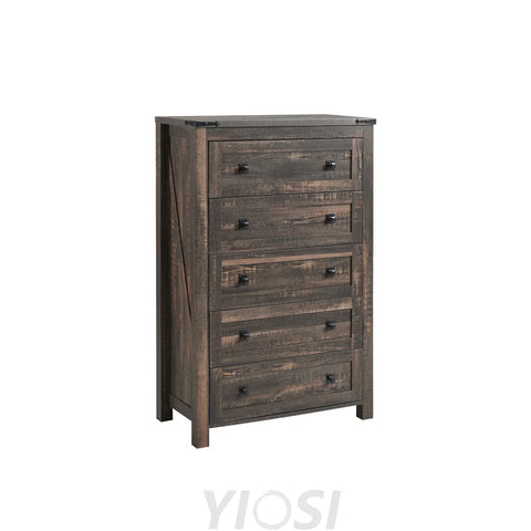 Farmhouse 5 Drawer Dresser - Rustic Wood Chest