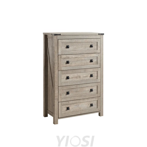 Farmhouse 5 Drawer Dresser - Rustic Wood Chest