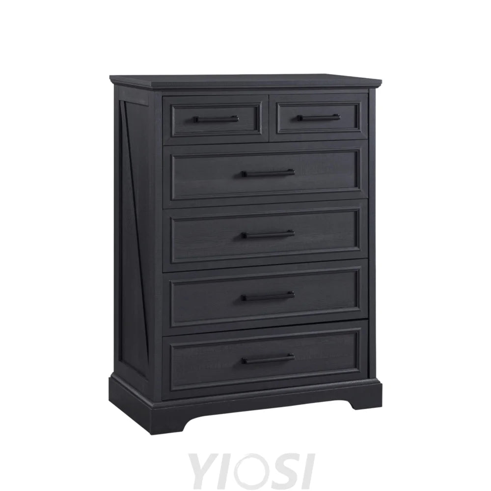Farmhouse 6-Drawer Black Dresser Wood Organizer for Bedroom Living Room 32’’ Black / 15.5’’D x 31.5’’W x 44’’H (6