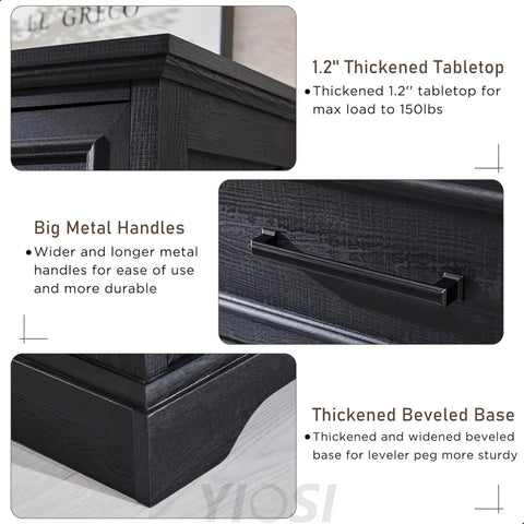 Farmhouse 6-Drawer Black Dresser, Wood Organizer for Bedroom, Living Room