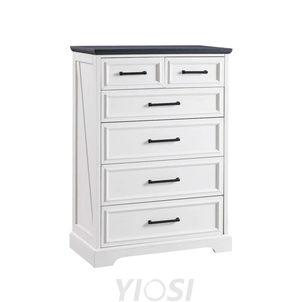 Farmhouse 6-Drawer Black Dresser Wood Organizer for Bedroom Living Room 32’’ White / 15.5’’D x 31.5’’W x 44’’H (6