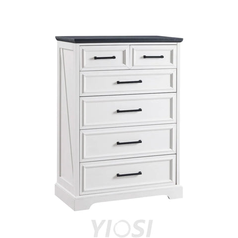 Farmhouse 6-Drawer Black Dresser Wood Organizer for Bedroom Living Room 32’’ White / 15.5’’D x 31.5’’W x 44’’H (6