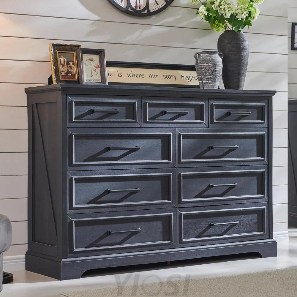 Farmhouse 9-Drawer Dresser with Roman Column - Off White
