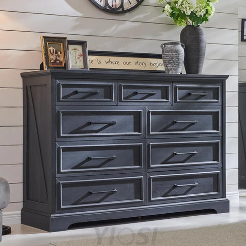 Farmhouse 9-Drawer Dresser with Roman Column - Off White