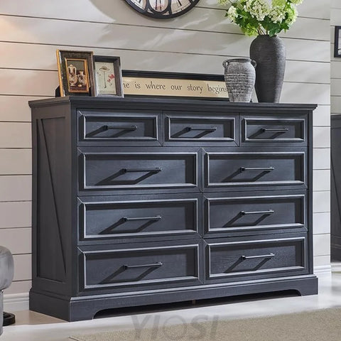 Farmhouse 9-Drawer Dresser with Roman Column - Off White