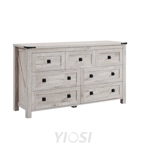 Farmhouse Antique White 7-Drawer Dresser TV Stand Organizer