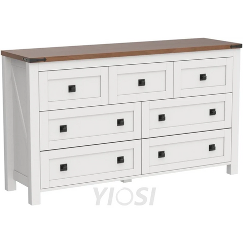 T4TREAM Farmhouse Antique White 7-Drawer Dresser, TV Stand, Organizer
