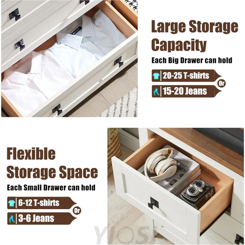 T4TREAM Farmhouse Antique White 7-Drawer Dresser, TV Stand, Organizer