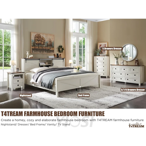 T4TREAM Farmhouse Antique White 7-Drawer Dresser, TV Stand, Organizer