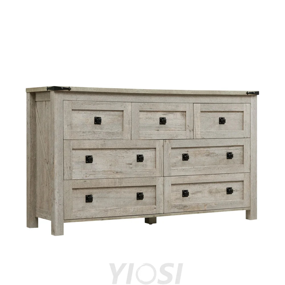 Farmhouse Antique White 7-Drawer Dresser TV Stand Organizer