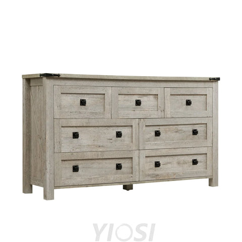 Farmhouse Antique White 7-Drawer Dresser TV Stand Organizer