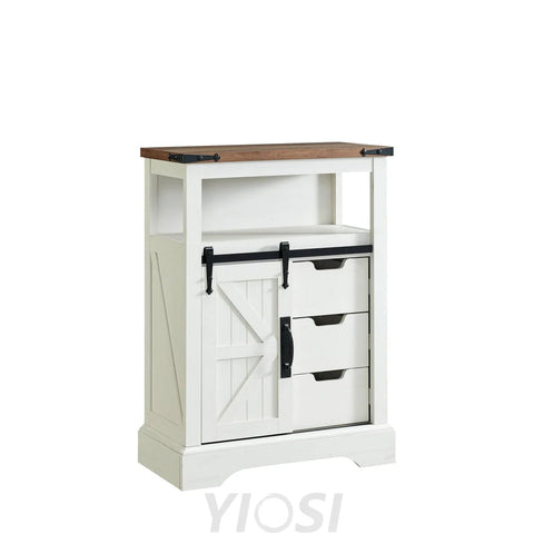 Farmhouse Bathroom Floor Cabinet with Sliding Barn Door & Drawers
