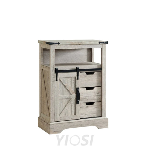 Farmhouse Bathroom Floor Cabinet with Sliding Barn Door & Drawers