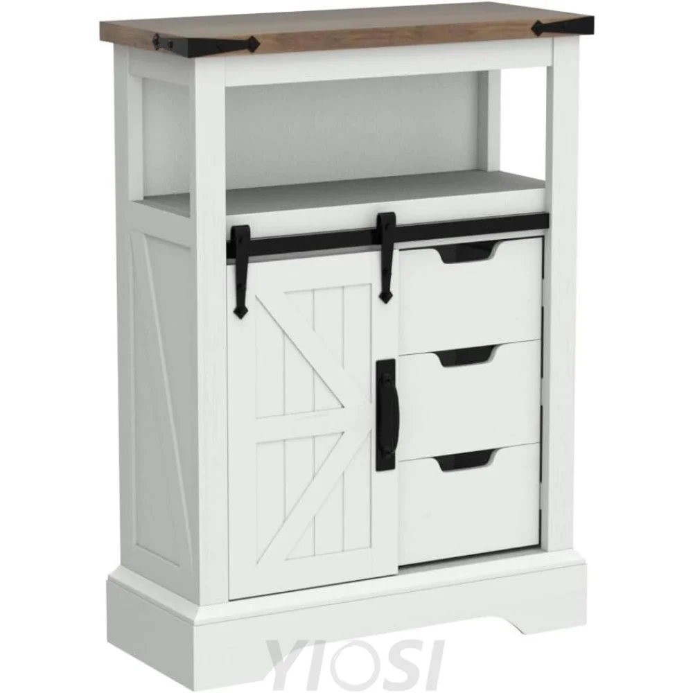 OKD Farmhouse Bathroom Floor Cabinet with Sliding Barn Door & Drawers