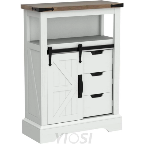 OKD Farmhouse Bathroom Floor Cabinet with Sliding Barn Door & Drawers