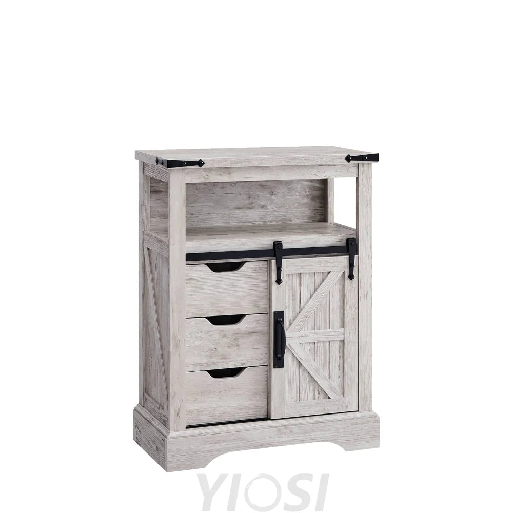 Farmhouse Bathroom Floor Cabinet with Sliding Barn Door & Drawers