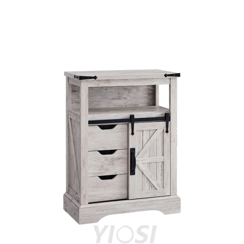 Farmhouse Bathroom Floor Cabinet with Sliding Barn Door & Drawers