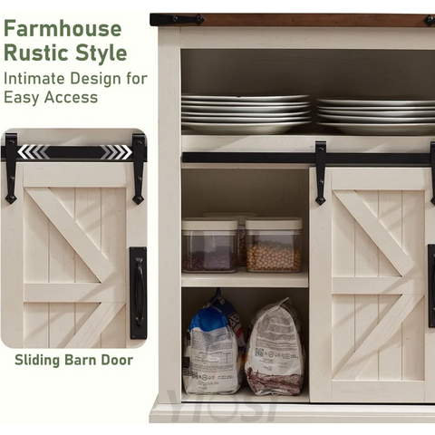 OKD Farmhouse Bathroom Floor Cabinet with Sliding Barn Door & Drawers