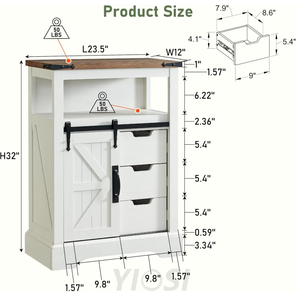 OKD Farmhouse Bathroom Floor Cabinet with Sliding Barn Door & Drawers