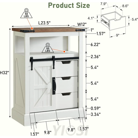 OKD Farmhouse Bathroom Floor Cabinet with Sliding Barn Door & Drawers