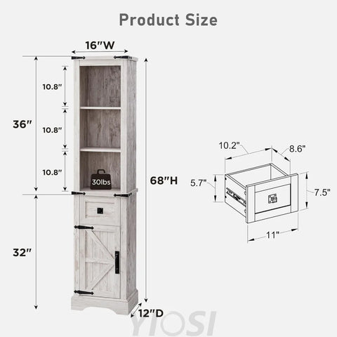 Farmhouse Bathroom Storage Cabinet with Adjustable Shelves and Drawer