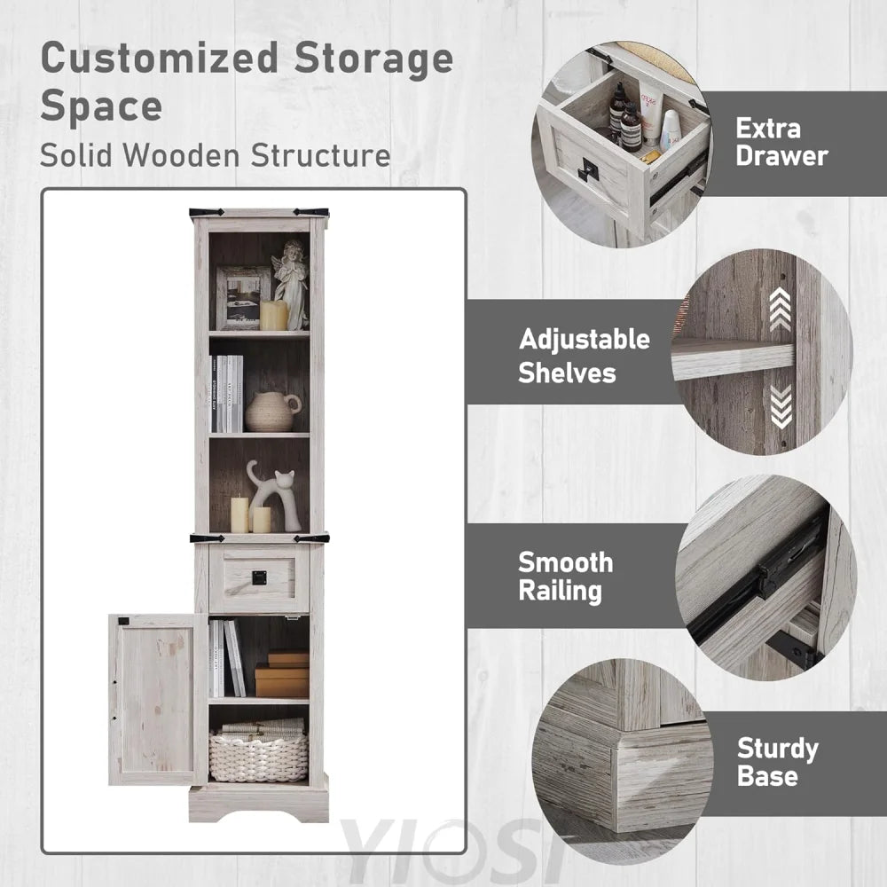 Farmhouse Bathroom Storage Cabinet with Adjustable Shelves and Drawer