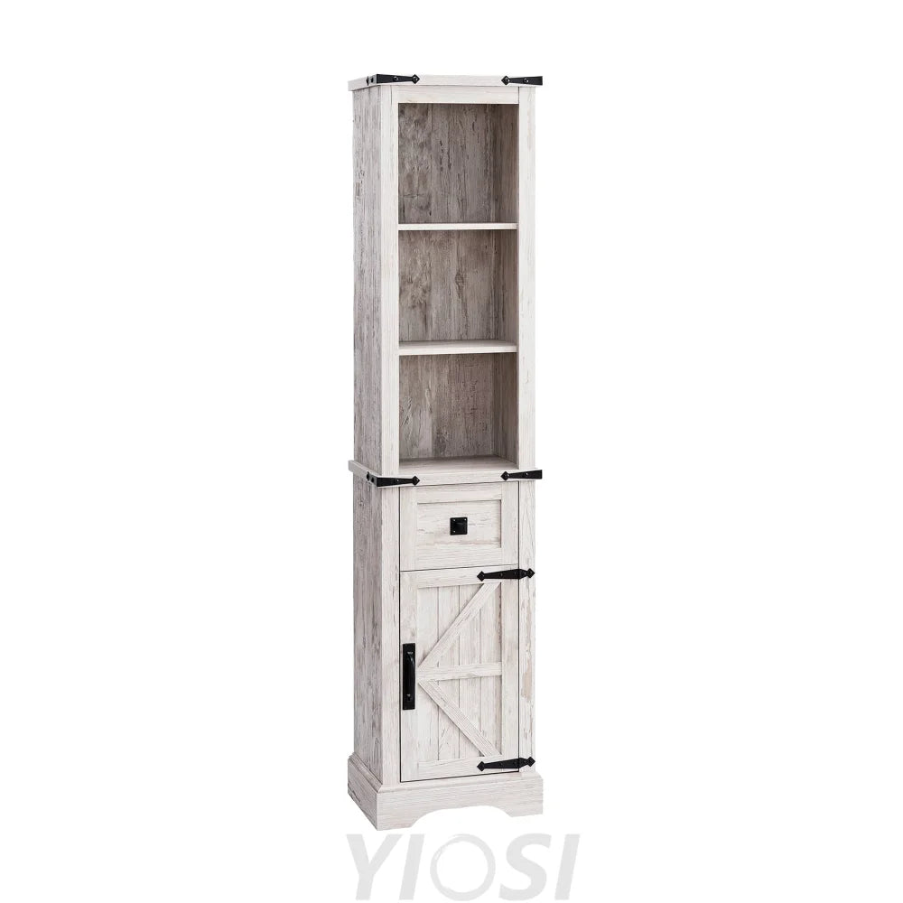 Farmhouse Bathroom Storage Cabinet with Adjustable Shelves and Drawer