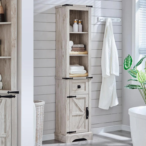 Farmhouse Bathroom Storage Cabinet with Adjustable Shelves and Drawer
