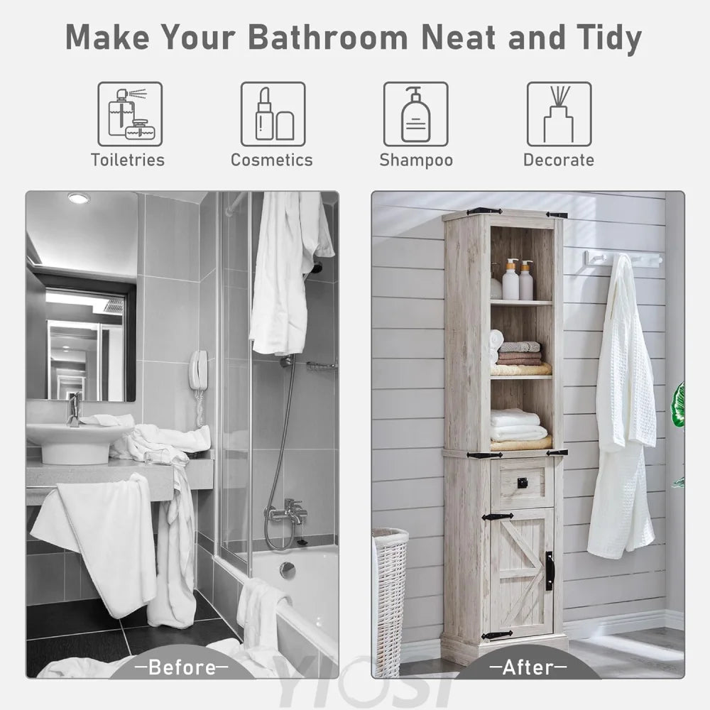 Farmhouse Bathroom Storage Cabinet with Adjustable Shelves and Drawer